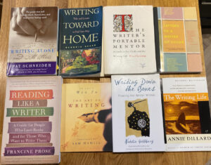 Shows a flat lay of 8 different books on the craft of writing
